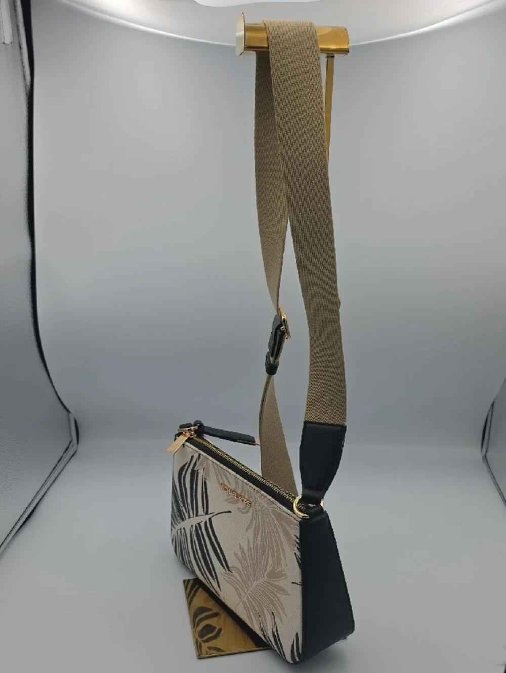 Michael Kors Beige Black Tropical-Print Crossbody Bag